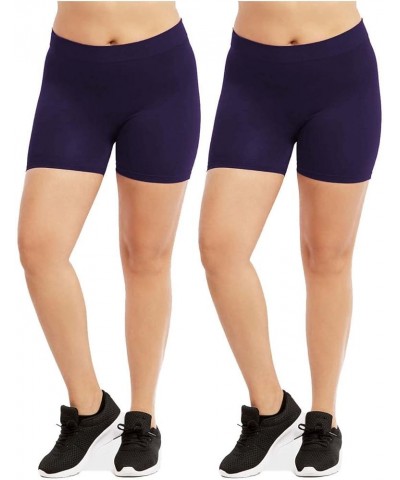 2 Pack Women's Seamless Stretch Yoga Exercise Shorts Plus Size Purple $9.89 Activewear