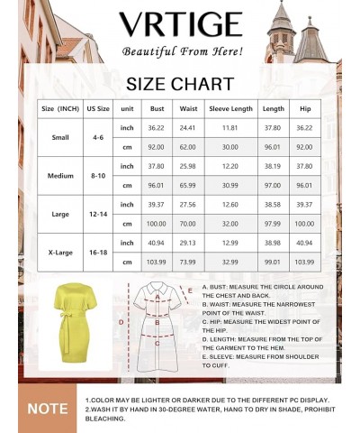 Women's Crewneck Batwing Short Sleeve Bodycon Work Pencil Mini Dress with Belt Yellow $25.84 Dresses