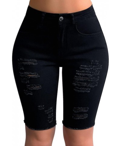 Womens Destroyed Denim Ripped Mid Rise Bermuda Jean Shorts Black $14.26 Shorts