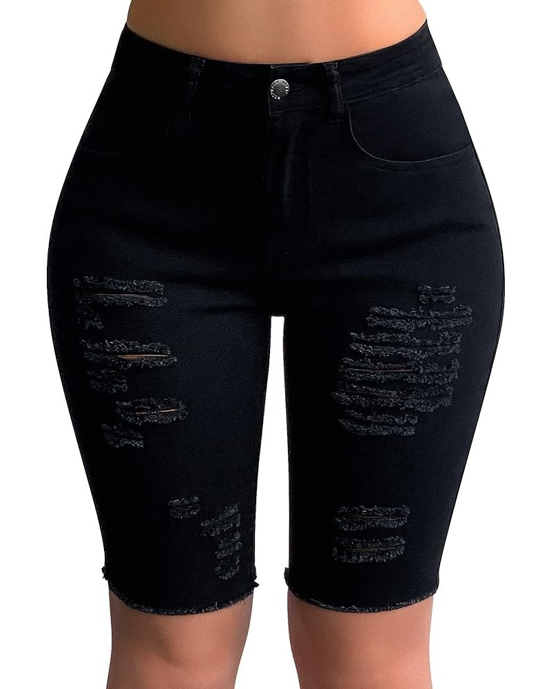 Womens Destroyed Denim Ripped Mid Rise Bermuda Jean Shorts Black $14.26 Shorts