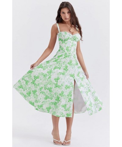 Women Casual Comfortable No Underwire-Print Dress Summer Boho Sleeveless Flowy Slit Spaghetti Strap Dresses Light Green $15.5...