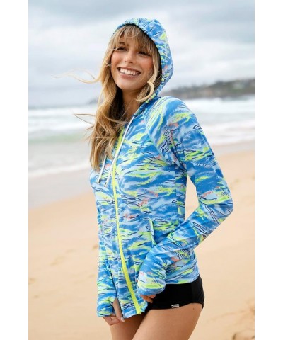 Women's Hoodie Rash Guard UV Sun Protection Long Sleeve Hooded Swim Shirts Full Zip Front Swimsuit Tops Green/Blue $23.50 Swi...