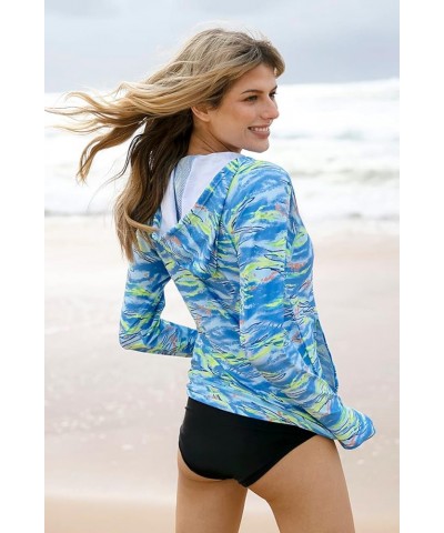 Women's Hoodie Rash Guard UV Sun Protection Long Sleeve Hooded Swim Shirts Full Zip Front Swimsuit Tops Green/Blue $23.50 Swi...