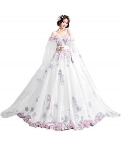 Women's Off Shoulder Appliques Quinceanera Dresses Long Sleeves Prom Party Dress Wedding Bridal Gown 1-white $38.75 Dresses