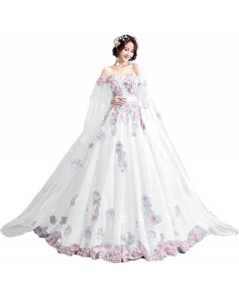 Women's Off Shoulder Appliques Quinceanera Dresses Long Sleeves Prom Party Dress Wedding Bridal Gown 1-white $38.75 Dresses