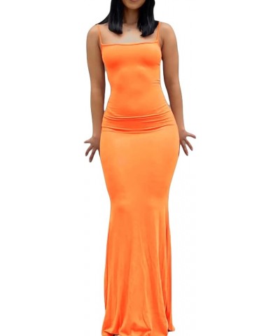 Women Backless Bodycon Long Summer Dress Sexy Sleeveless Spaghetti Strap Cocktail Maxi Dresses G Maxi Dress Orange $16.42 Dre...