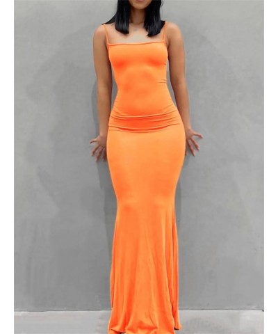 Women Backless Bodycon Long Summer Dress Sexy Sleeveless Spaghetti Strap Cocktail Maxi Dresses G Maxi Dress Orange $16.42 Dre...