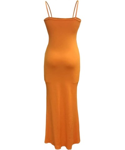 Women Backless Bodycon Long Summer Dress Sexy Sleeveless Spaghetti Strap Cocktail Maxi Dresses G Maxi Dress Orange $16.42 Dre...