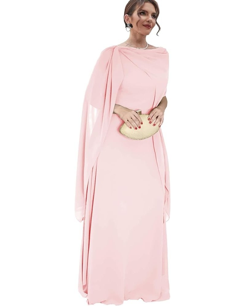 Women's Chiffon Mother of The Bride Dresses for Wedding Long Formal Dress with Cape Evening Party Gown Blush Pink $45.89 Dresses