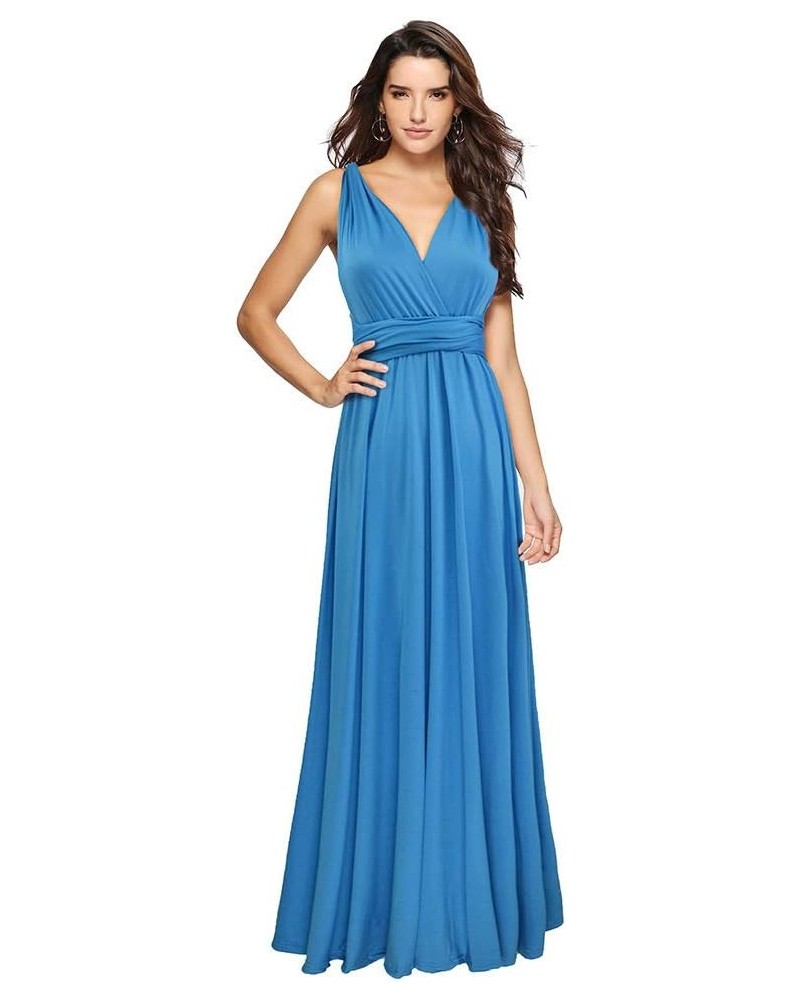 Women's Sleeveless Halter Neck Loose Plain Maxi Dresses Casual Long Dresses Aquablue $17.86 Dresses