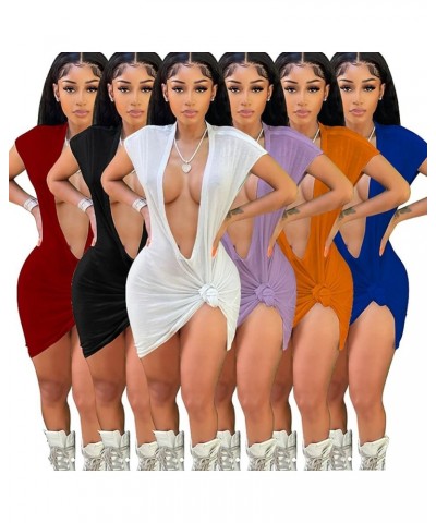 Womens Sexy Deep V-Neck T Shirt Dress Short Sleeve Tie Knot Twist Bodycon Club Party Short Mini Dresses K9876-white $13.85 Dr...