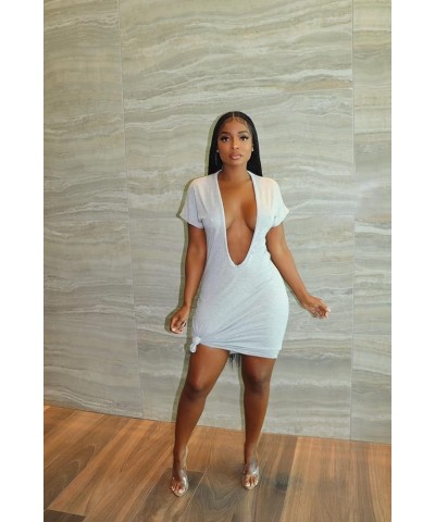 Womens Sexy Deep V-Neck T Shirt Dress Short Sleeve Tie Knot Twist Bodycon Club Party Short Mini Dresses K9876-white $13.85 Dr...