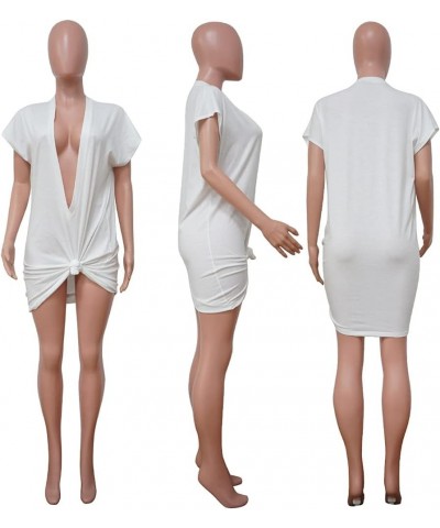 Womens Sexy Deep V-Neck T Shirt Dress Short Sleeve Tie Knot Twist Bodycon Club Party Short Mini Dresses K9876-white $13.85 Dr...