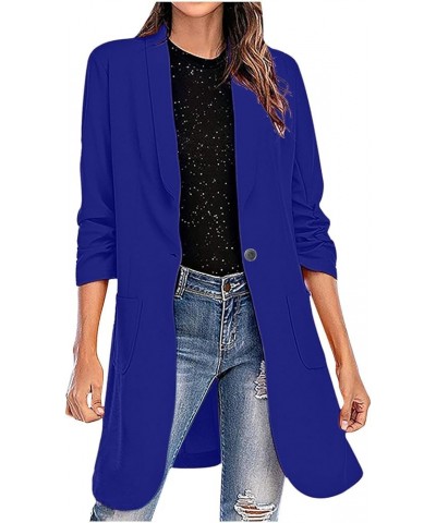 Women Oversized Blazer Jacket Long Sleeve Open Front Office Work Suit Casual Button Blazers Dress Solid Coat Outwear Blue $9....