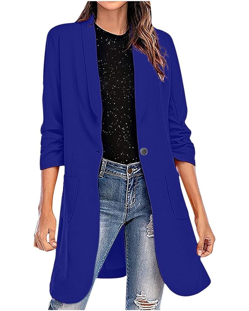 Women Oversized Blazer Jacket Long Sleeve Open Front Office Work Suit Casual Button Blazers Dress Solid Coat Outwear Blue $9....