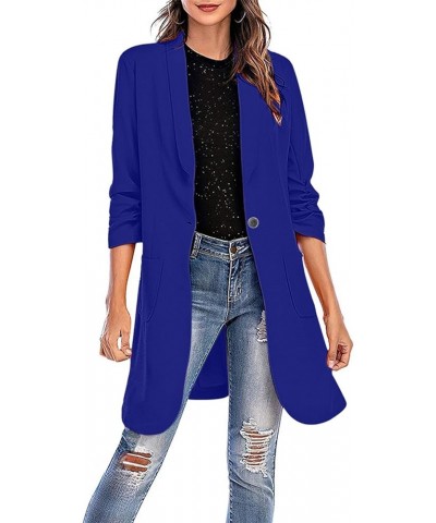 Women Oversized Blazer Jacket Long Sleeve Open Front Office Work Suit Casual Button Blazers Dress Solid Coat Outwear Blue $9....