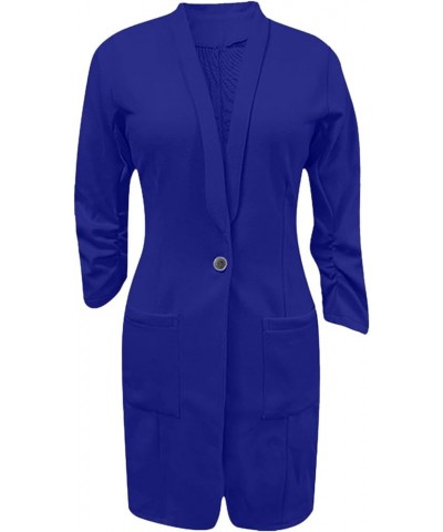 Women Oversized Blazer Jacket Long Sleeve Open Front Office Work Suit Casual Button Blazers Dress Solid Coat Outwear Blue $9....