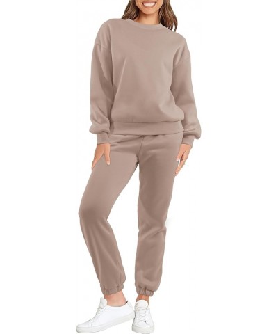 Women's 2 Piece Outfits Lounge Set Oversized Long Sleeve Pullover Sweatshirt Jogger Pants Sweatsuit Khaki $29.15 Activewear