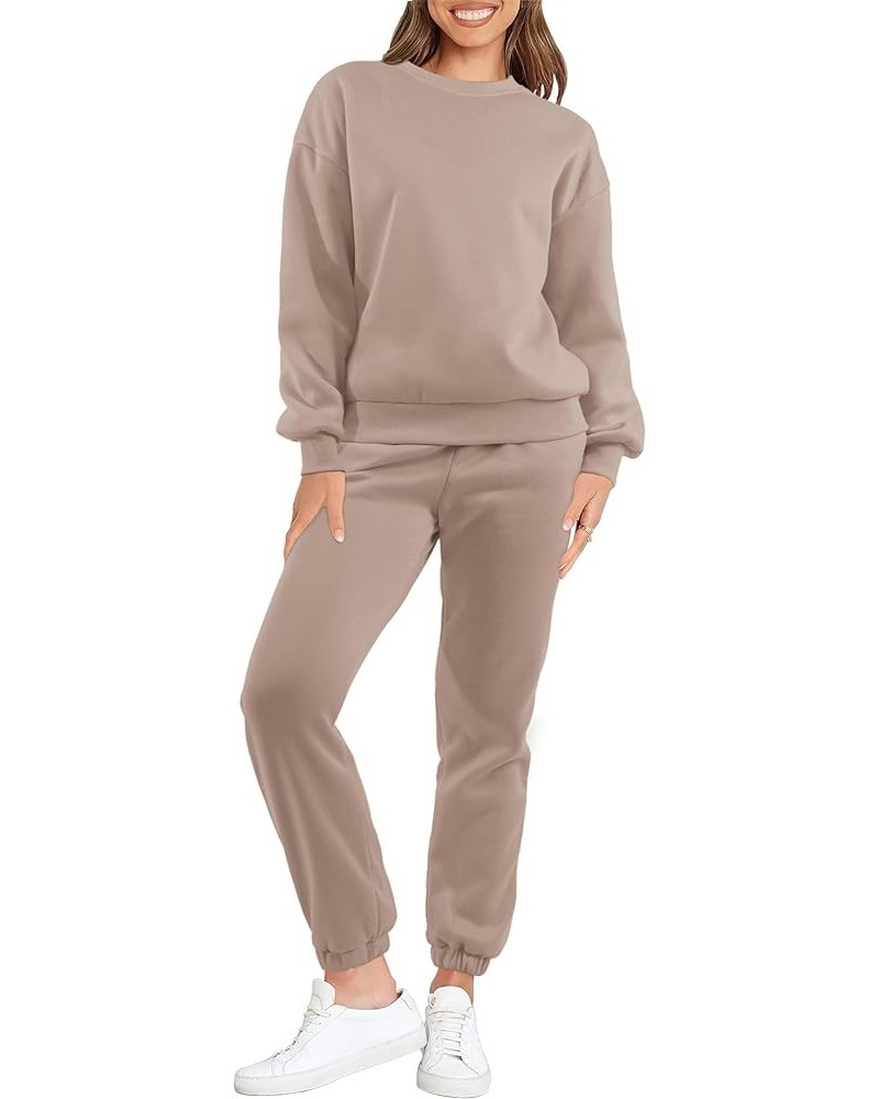 Women's 2 Piece Outfits Lounge Set Oversized Long Sleeve Pullover Sweatshirt Jogger Pants Sweatsuit Khaki $29.15 Activewear