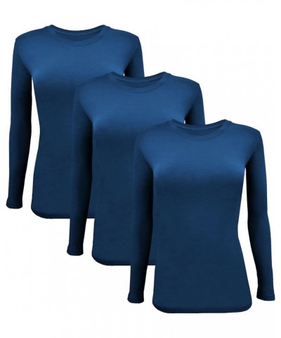 Long Sleeve Undershirts for Scrubs - Great Stretch and Layering Piece - 3 Pack Navy Blue $25.64 Underwear