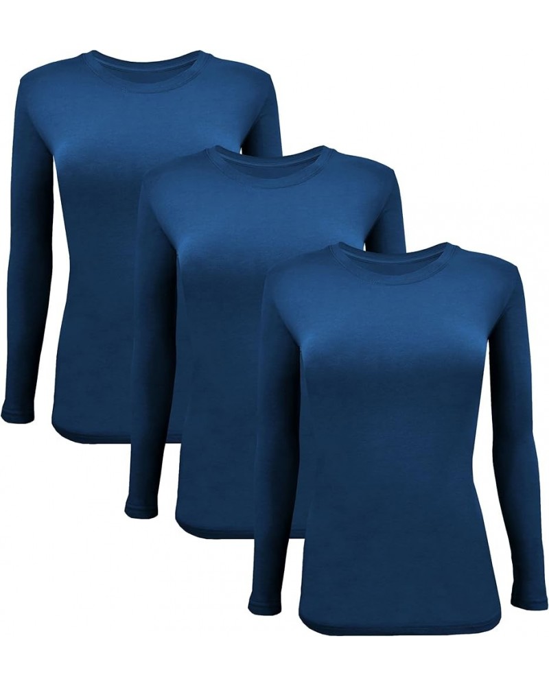 Long Sleeve Undershirts for Scrubs - Great Stretch and Layering Piece - 3 Pack Navy Blue $25.64 Underwear