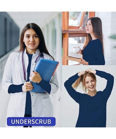 Long Sleeve Undershirts for Scrubs - Great Stretch and Layering Piece - 3 Pack Navy Blue $25.64 Underwear