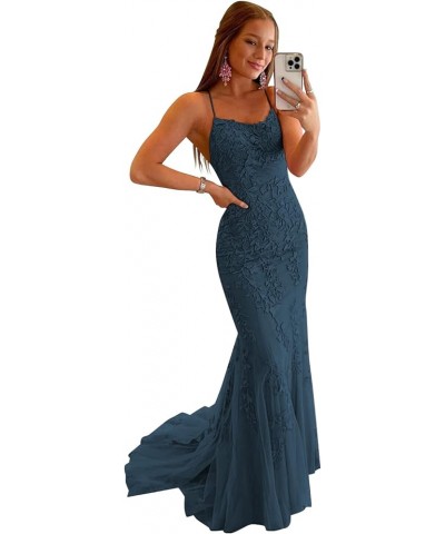 Women's Long Lace Prom Dresses Mermaid Spaghetti Straps Backless Formal Evening Gowns Teal $47.05 Dresses