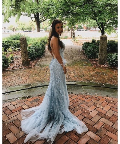 Women's Long Lace Prom Dresses Mermaid Spaghetti Straps Backless Formal Evening Gowns Teal $47.05 Dresses