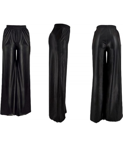 Women Casual High Waisted Belted PU Wide Legs Pants Faux Leather Pant with Pockets Black-3 $20.07 Leggings