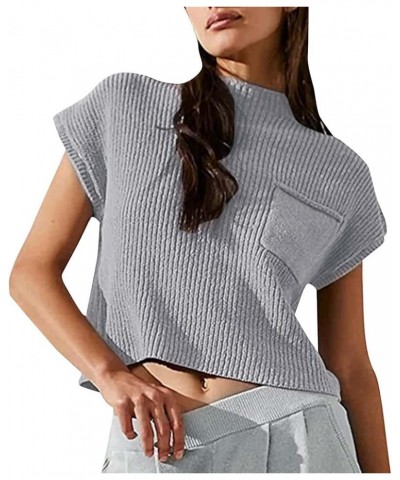 Women's Sweater Vest Trendy Solid Color Elegant Sleeveless High Neck Stetchable Cap Sleeve Chunky Knit Sweater Tops Z1021agre...