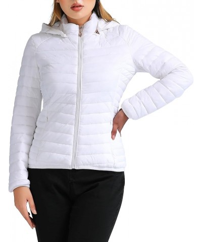 Women's Lightweight Packable Detachable Hooded Puffer Jacket Coat White $23.21 Jackets