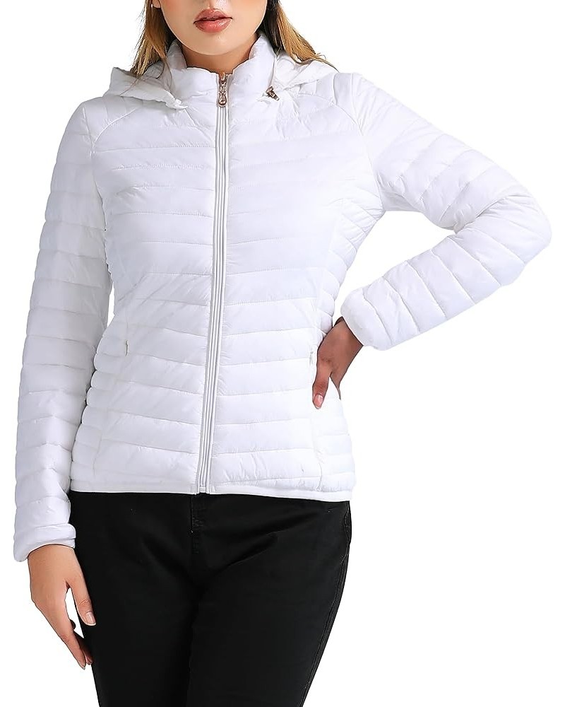 Women's Lightweight Packable Detachable Hooded Puffer Jacket Coat White $23.21 Jackets