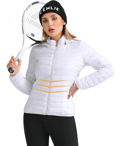 Women's Lightweight Packable Detachable Hooded Puffer Jacket Coat White $23.21 Jackets