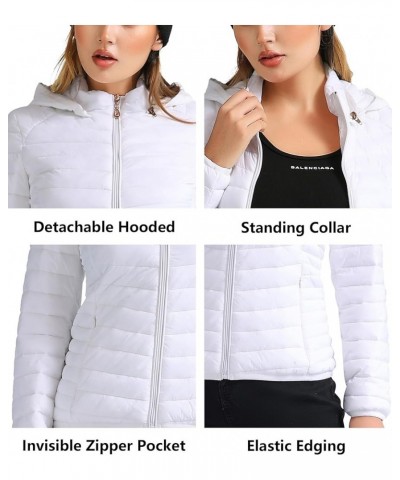 Women's Lightweight Packable Detachable Hooded Puffer Jacket Coat White $23.21 Jackets