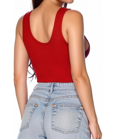 Women's Henley Shirt Scoop Neck Button Down Ribbed Sleeveless Tank Top Long Sleeve Short Sleeve Bodysuits Sleeveless Red $17....