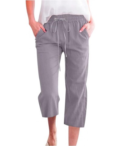 Summer Cropped Pants Straight Capris for Ladies Comfortable Casual Loose Work Pant Elastic Pocket Gray $8.50 Others