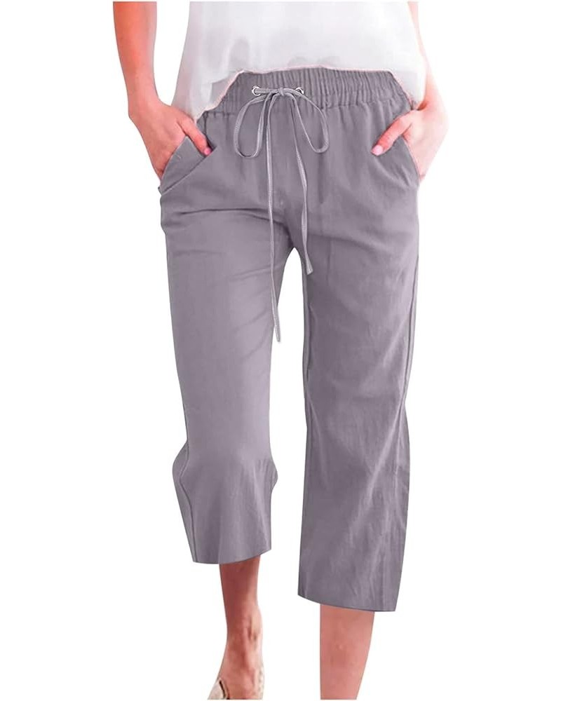 Summer Cropped Pants Straight Capris for Ladies Comfortable Casual Loose Work Pant Elastic Pocket Gray $8.50 Others