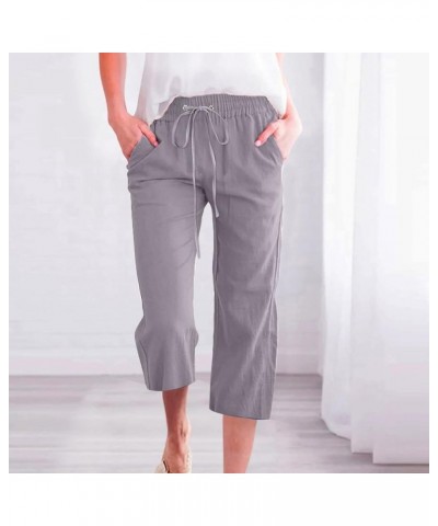 Summer Cropped Pants Straight Capris for Ladies Comfortable Casual Loose Work Pant Elastic Pocket Gray $8.50 Others