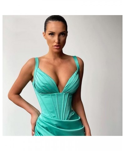 Women's Satin Mermaid Prom Dresses Long Spaghetti Straps V Neck Pleated Formal Evening Party Gowns with Slit Regency $28.80 D...