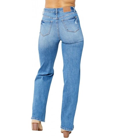 Women's High Rise Tummy Control Solid Five Pocket Straight Jeans Medium Blue $40.54 Jeans