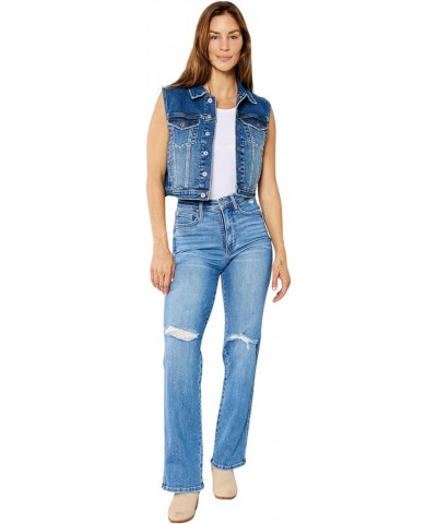 Women's High Rise Tummy Control Solid Five Pocket Straight Jeans Medium Blue $40.54 Jeans