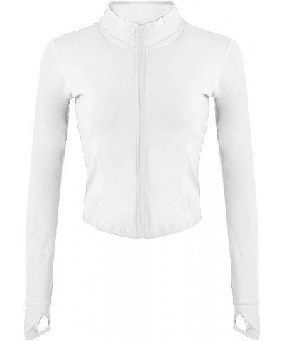 Women's Athletic Jacket Lightweight Full Zip Up Yoga Jacket Cropped Workout Slim Fit Tops with Thumb Holes White $13.12 Jackets