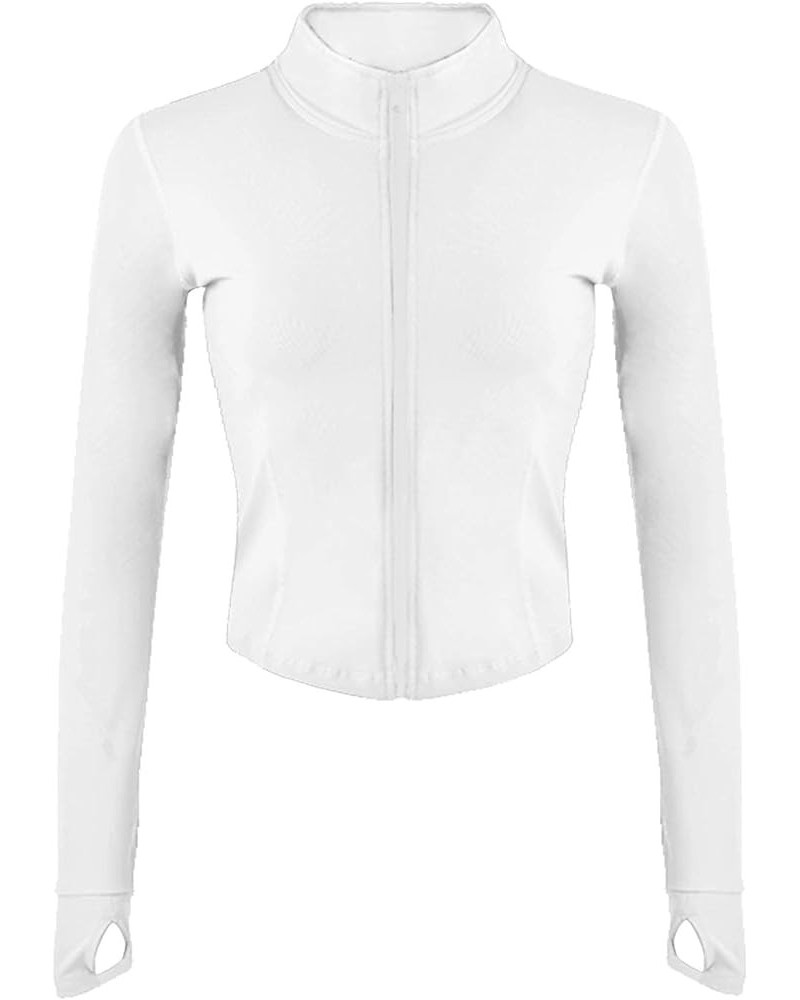 Women's Athletic Jacket Lightweight Full Zip Up Yoga Jacket Cropped Workout Slim Fit Tops with Thumb Holes White $13.12 Jackets