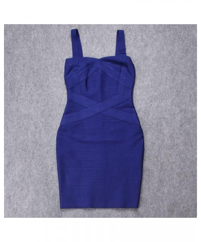 Women's Spaghetti Strap Solid Mini Rayon Bandage Dress Navy Blue $29.40 Dresses