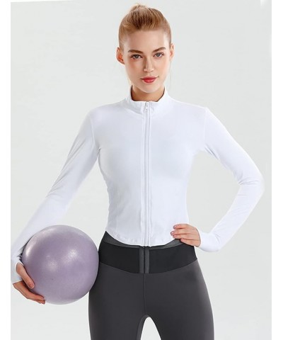 Women's Athletic Jacket Lightweight Full Zip Up Yoga Jacket Cropped Workout Slim Fit Tops with Thumb Holes White $13.12 Jackets