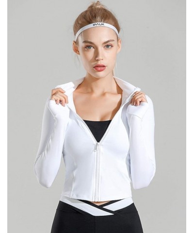 Women's Athletic Jacket Lightweight Full Zip Up Yoga Jacket Cropped Workout Slim Fit Tops with Thumb Holes White $13.12 Jackets