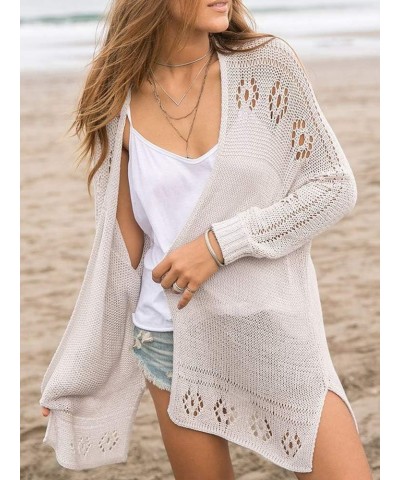 Womens Open Front Knit Sheer Cardigans Summer Boho Lightweight Long Sleeve Kimono Long Sweater Gray $19.88 Sweaters