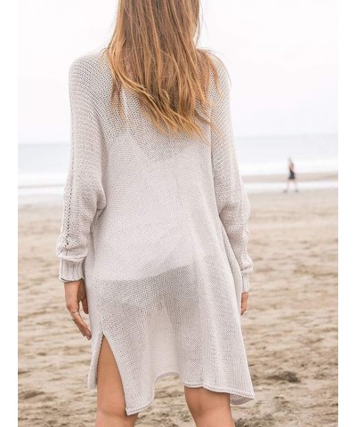 Womens Open Front Knit Sheer Cardigans Summer Boho Lightweight Long Sleeve Kimono Long Sweater Gray $19.88 Sweaters