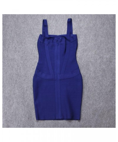 Women's Spaghetti Strap Solid Mini Rayon Bandage Dress Navy Blue $29.40 Dresses