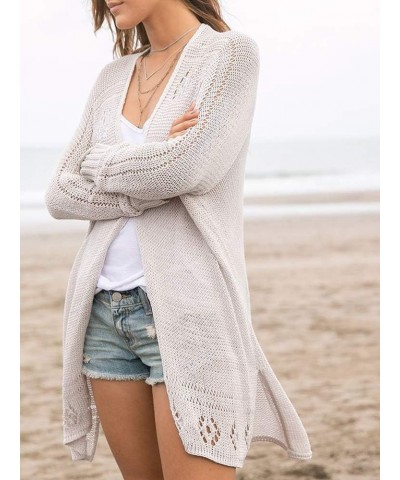 Womens Open Front Knit Sheer Cardigans Summer Boho Lightweight Long Sleeve Kimono Long Sweater Gray $19.88 Sweaters